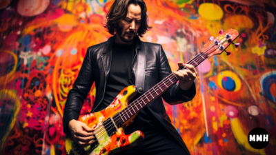 Keanu Reeves playing bass